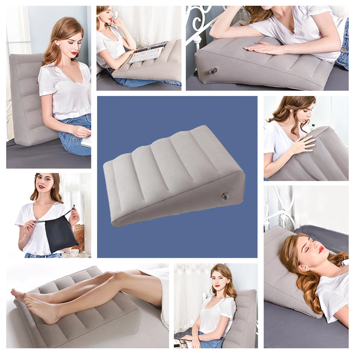 Blow Up Wedge Pillow Inflatable Cushion Head, Shoulder, Back, Leg Support Support Adjustable Travel Wedge Pillow for Bed Home