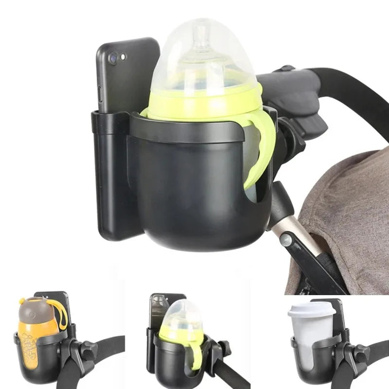 2-in-1 Baby Stroller Accessories Bottle Holder Universal Tricycle Pram Water Cup Mobile Phone and Drink Wheelchair Cart