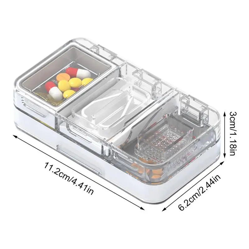 3 In 1 Small Pill Cutter Portable Medicine Box Pill Tablets Container Waterproof Travel Case Pill Splitter Cuts Vitamins Tablet