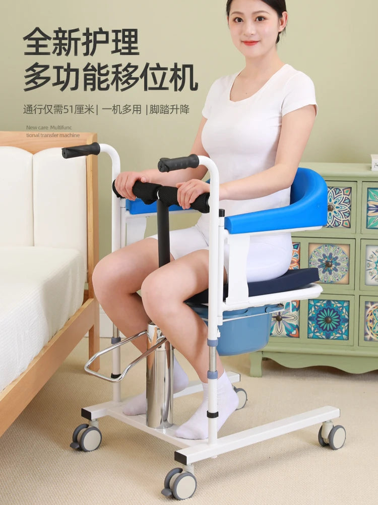 Elderly hydraulic displacement machine with multifunctional care for paralyzed patients, bathing, toilet seat, and lifting