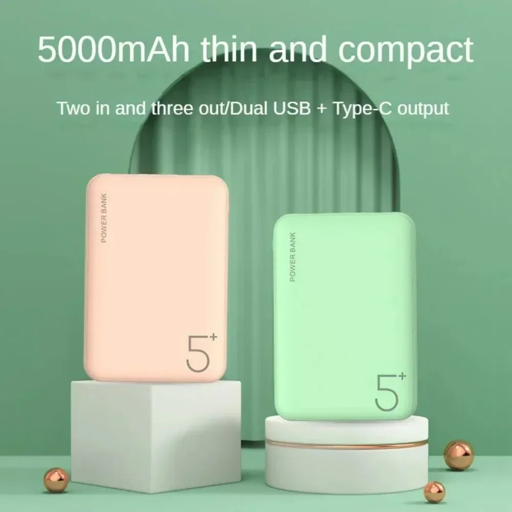 Portable Power Bank 5000mAh Mini External Battery Charger 2.1A FAST Charging Poverbank Phone Charger Makaron Street Fashion