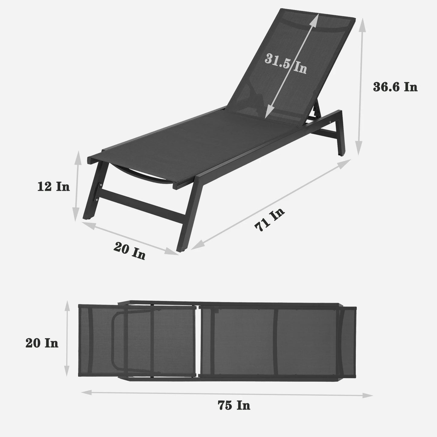 Outdoor 2-Pcs Set Chaise Lounge Chairs,Five-Position Adjustable Aluminum Recliner,All Weather for Patio,Beach,Yard,Pool