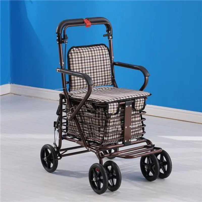 Aluminum Rollator Walker Fold Up and Removable Back Support, Padded Seat with Grocery Shopping Cart