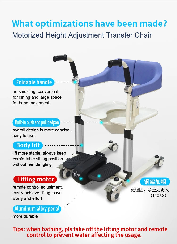 Elderly care waterproof electric lift patient transfer chair with commode hole handicap chairs Walker  Rollator