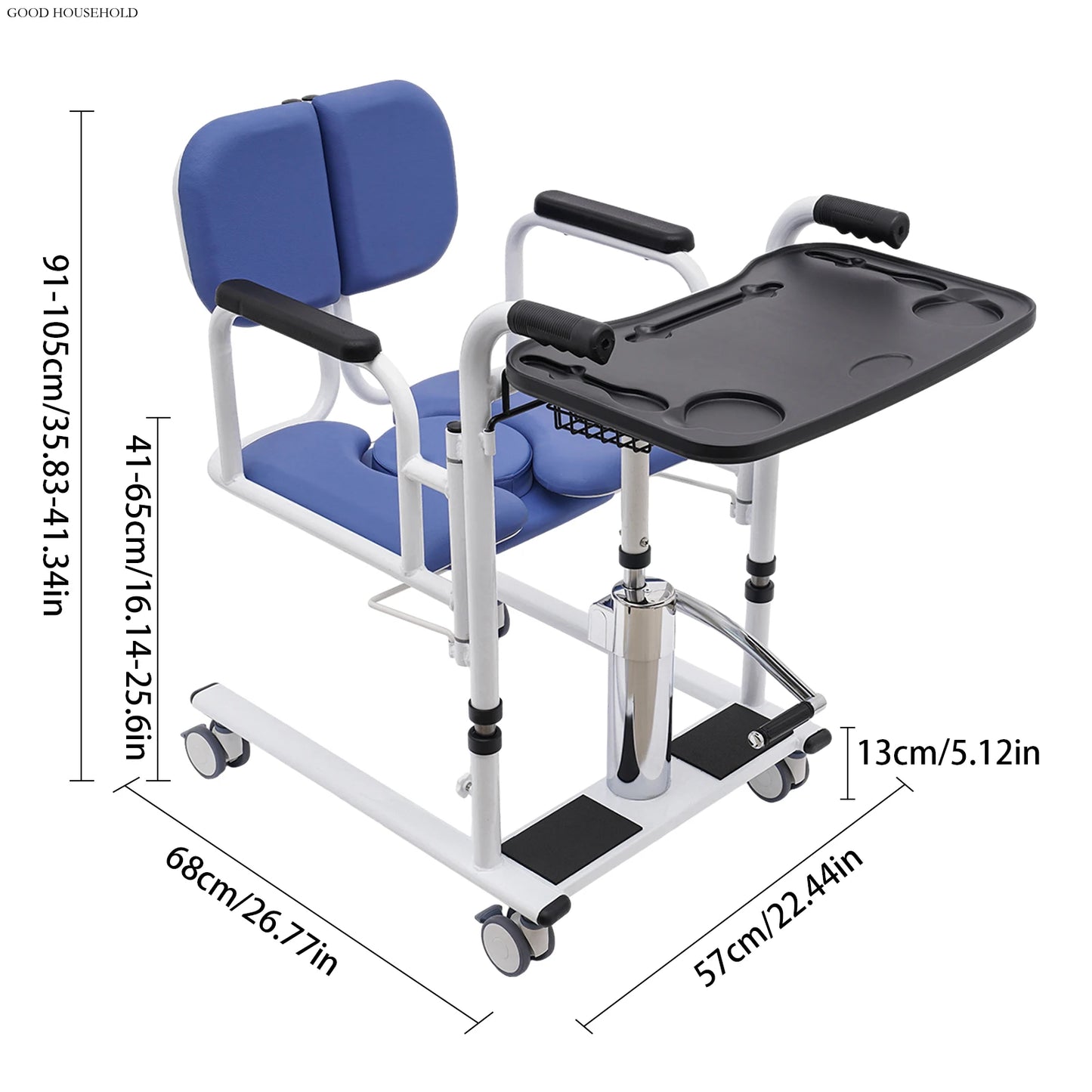 Patient Lift Transfer Chair,Hydraulic Lift Aid Transfer w/ 180° Split Seat and Potty, Wheelchair for Elderly and Disabled