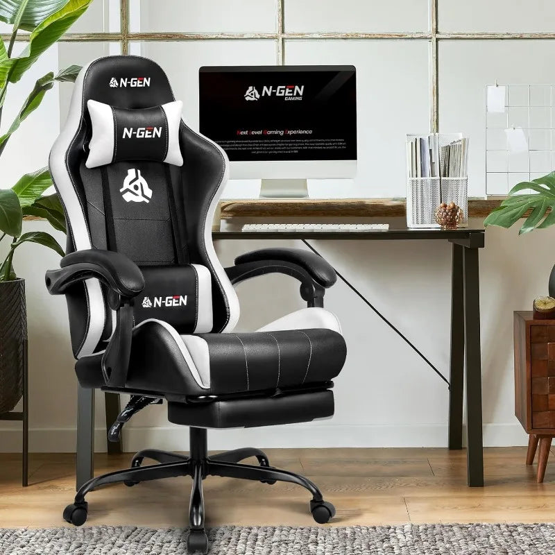 Video Gaming Chair with Footrest High Back Ergonomic Comfortable Office Computer Desk with Lumbar Support Height Adjustable