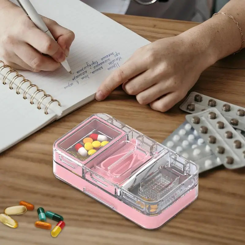 3 In 1 Small Pill Cutter Portable Medicine Box Pill Tablets Container Waterproof Travel Case Pill Splitter Cuts Vitamins Tablet