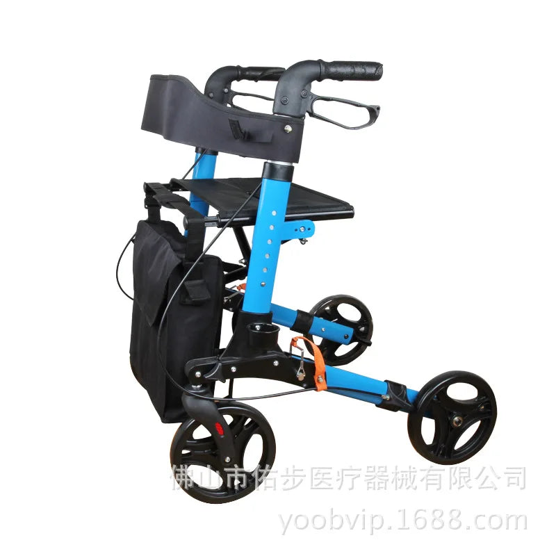 elderly mobility aid shopping cart sit on a trolley lightweight folding rolling four-wheel scooter senior walker