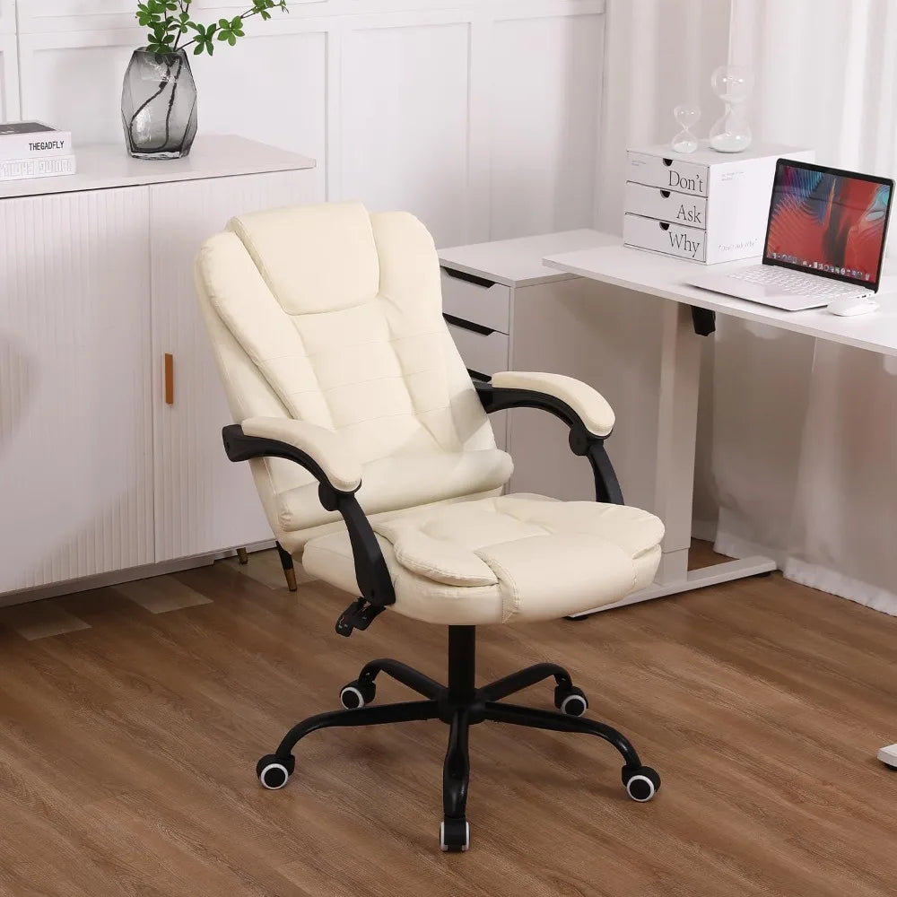 Office Chair Heavy Duty Executive Reclining Computer Swivel Chair (White)