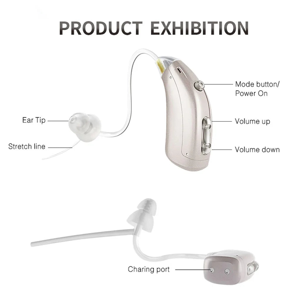 Hearing aids for deaf people with cable rechargeable2023most sold Mini Rechargeable Ear Back Type Hearing Device Sound Amplifier