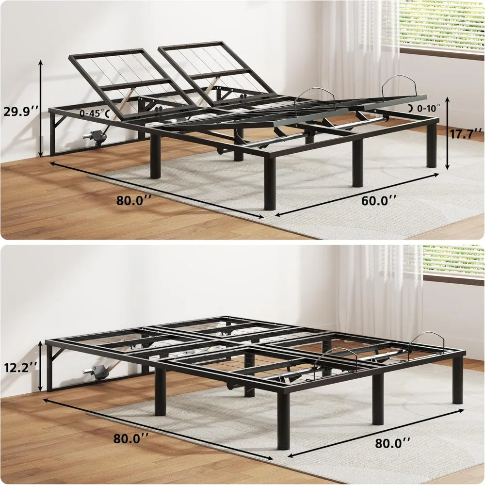 Adjustable Bed Frame Queen Size, Electric Beds Base with Remote, Ergonomic Beds Frame Independent Head and Foot Incline, Bed