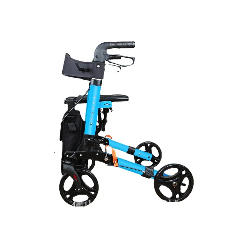 elderly mobility aid shopping cart sit on a trolley lightweight folding rolling four-wheel scooter senior walker