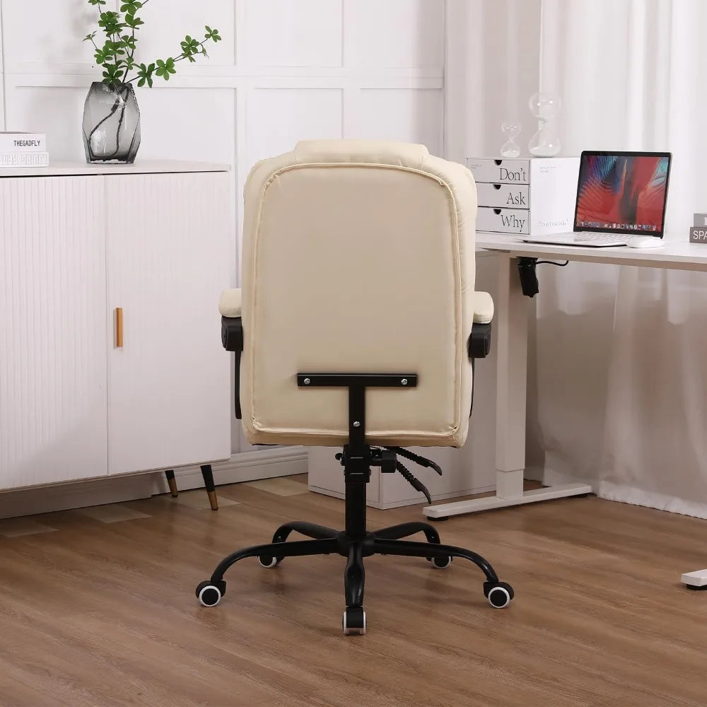 Office Chair Heavy Duty Executive Reclining Computer Swivel Chair (White)