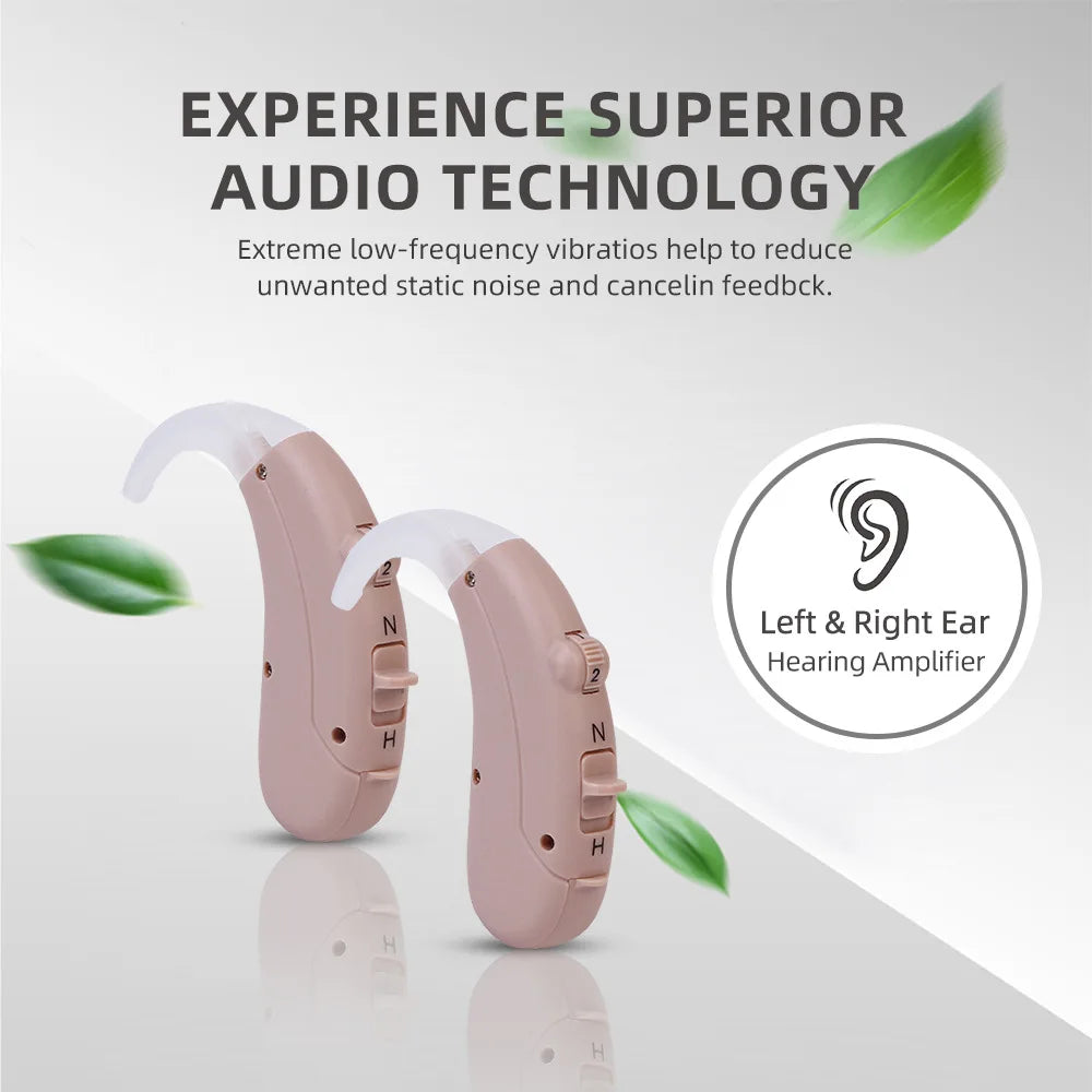 2023 BTE Digital Hearing Aid Sound Amplifiers Wireless Ear Aids for Elderly Moderate to Severe Loss Drop