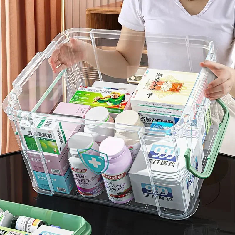 Aoliviya Multi-Layer Medicine Box Family Pack Household Medicine Box Large Capacity Medicine Storage Box Transparent Large Medic