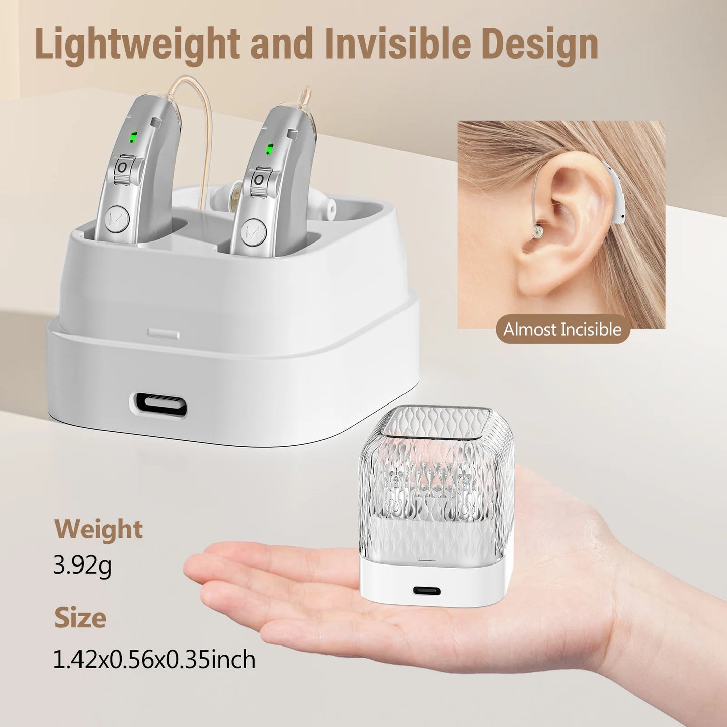 Rechargeable hearing aids for seniors  with noise reduction ,Digital Hearing Amplifiers for Hearing Loss, with  charging case.