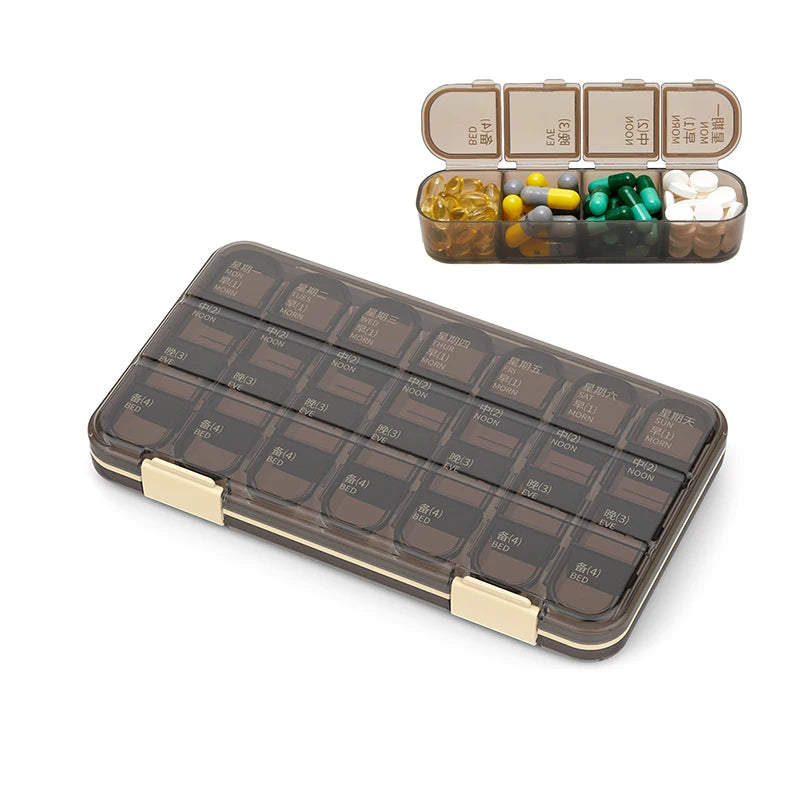 28 Grids Weekly Pill Box Medicine Dispenser Tablet Organizer Storage Boxes 7 Days Compartment Pills Case Container Portable