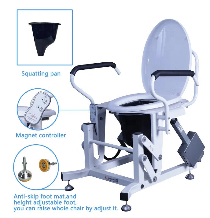 medical portable electric wheelchair toilet move wheel nursing patient transfer lift commode chair for elderly