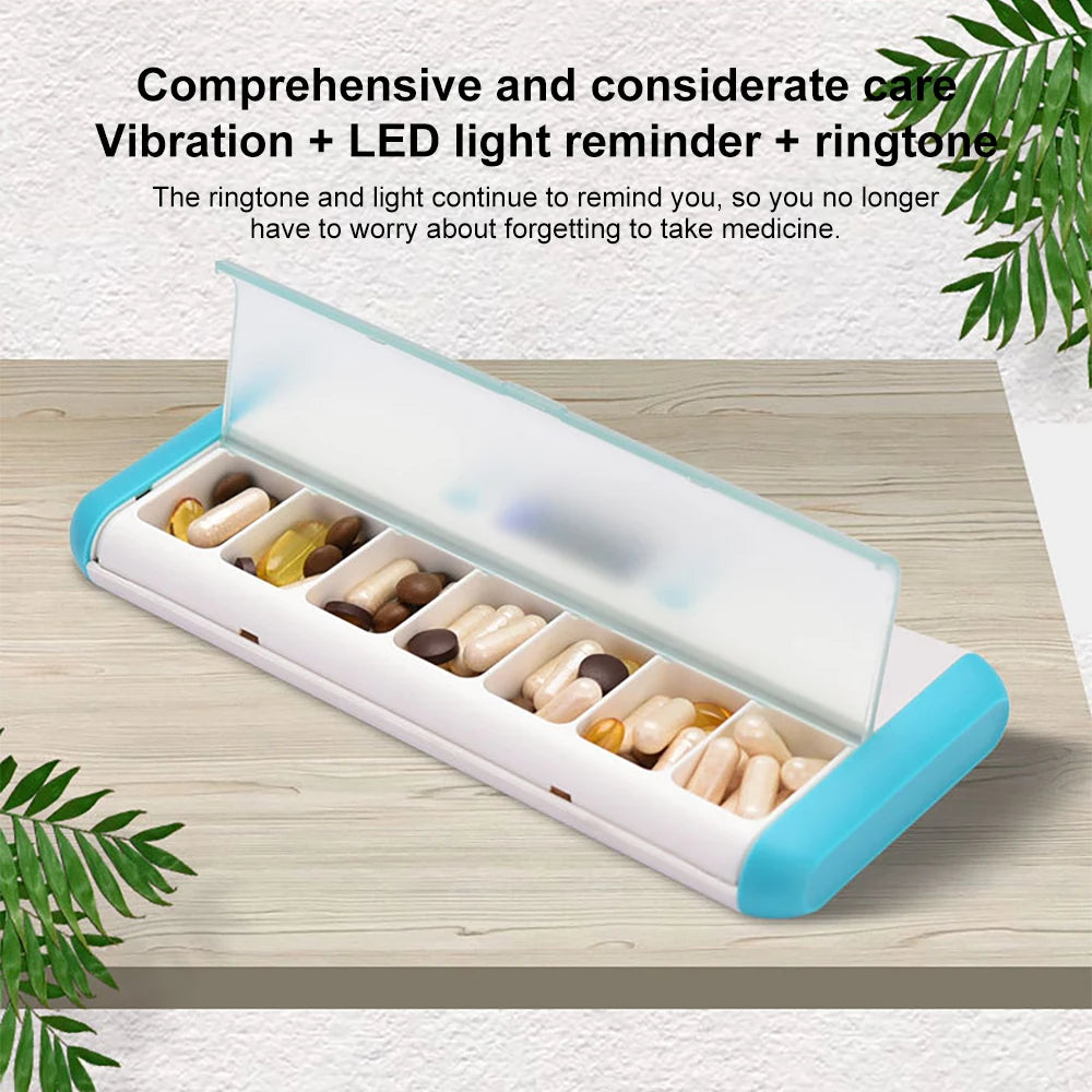 7 Grids Travel Portable Pill Box Weekly 7 Days Smart Alarms Medicine Dispenser Box Holder Sealer Pill Cases With Reminder Timer